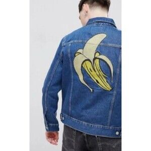 Weekday denim jacket with a large banana graphic on the back